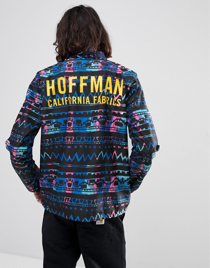 Herschel Supply Co Hoffman Collab Voyage Coach Jacket with Back Print in Aztec Print - Black blue