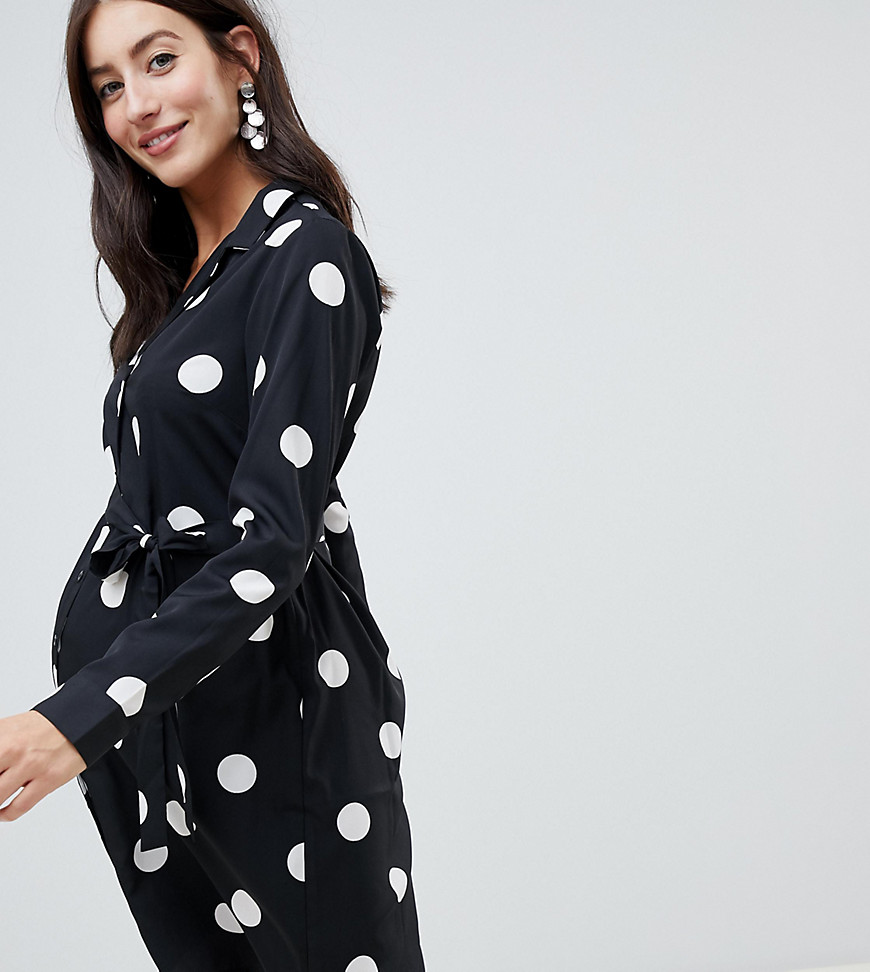 Influence Maternity shirt dress in polka dot print with tie waist