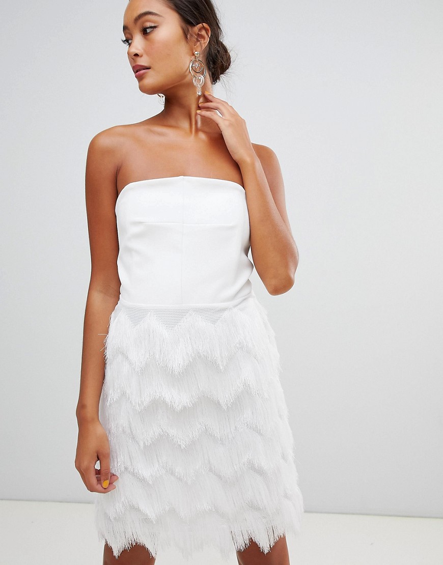 Miss Selfridge fringed skirt mini dress - White