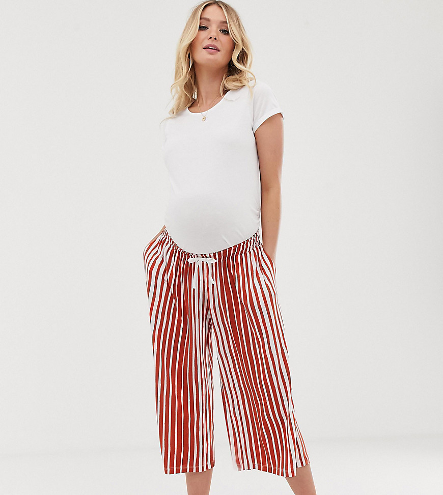 ASOS DESIGN  Maternity under the bump cropped drawstring trousers in natural stripe