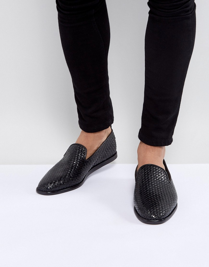 H By Hudson Ipanema woven loafers in black leather
