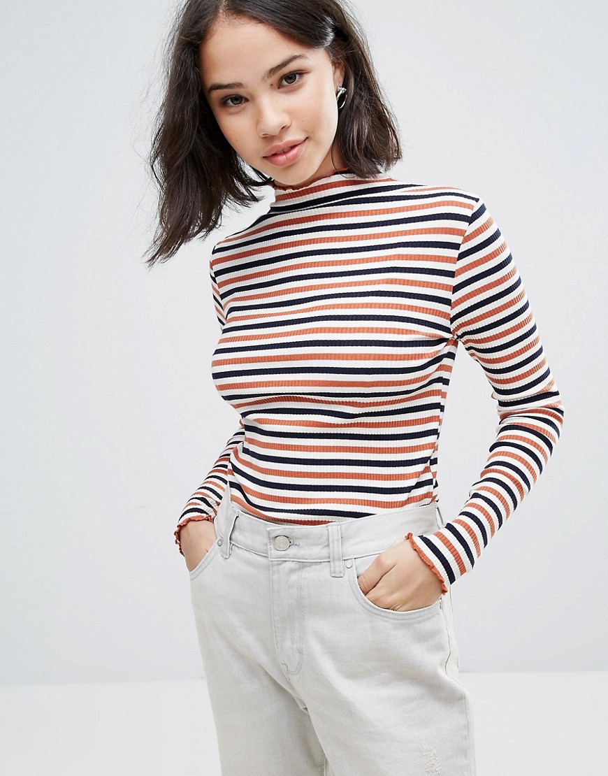 Soaked In Luxury Stripe High Neck Jumper - Potters clay