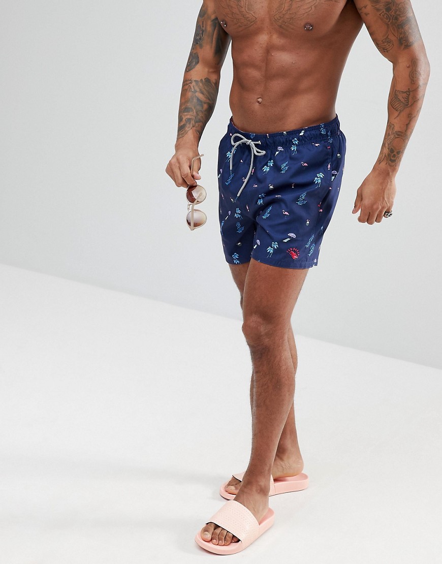 Ted Baker Gusty Swim Shorts with Print - Navy