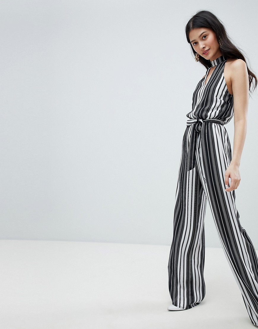 Oh My Love High Neck Striped Jumpsuit With Cut Out Detail