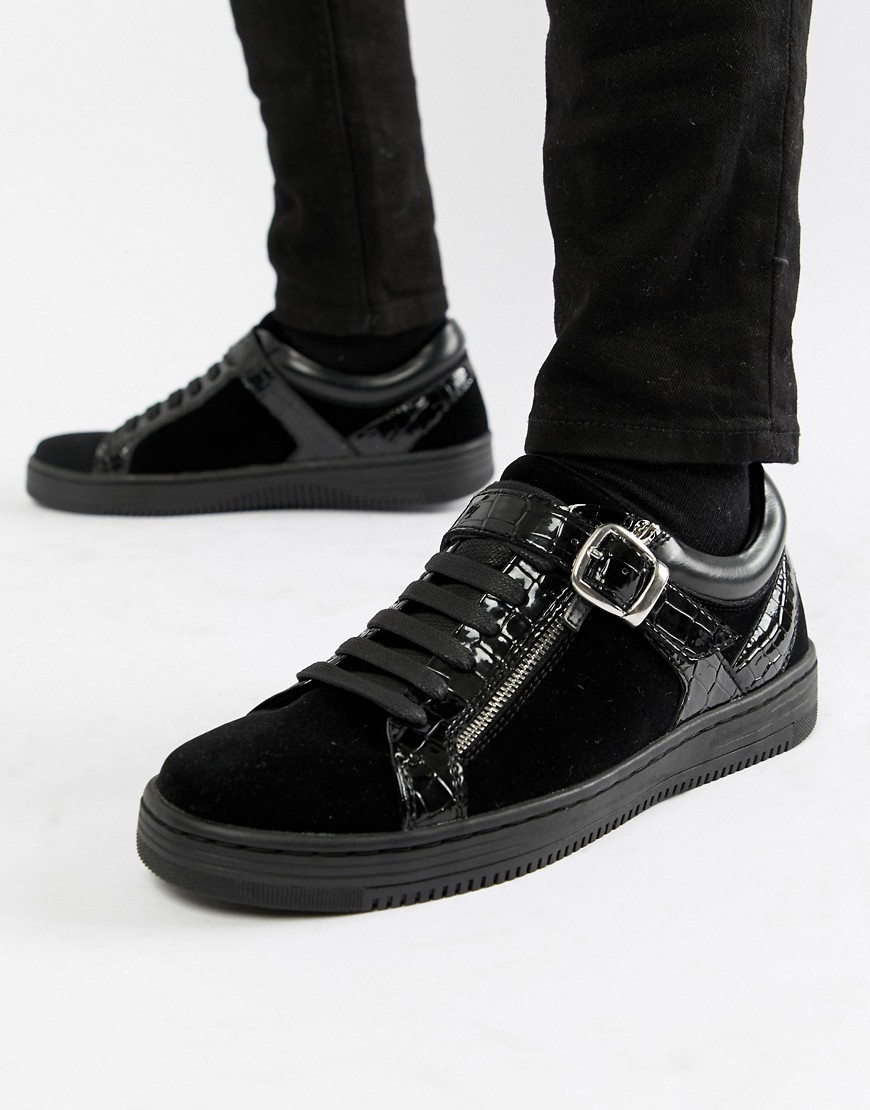 House Of Hounds Hydra low top trainers in black velvet
