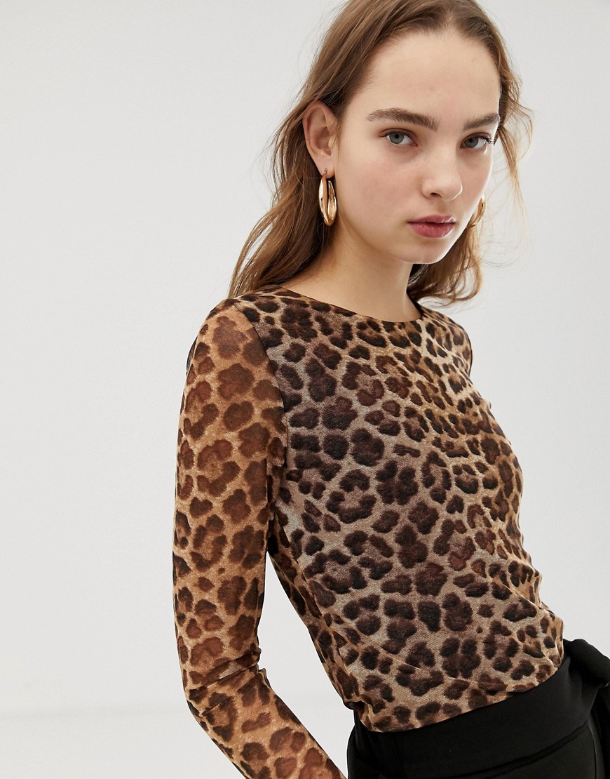b.Young leopard long sleeve sheer top