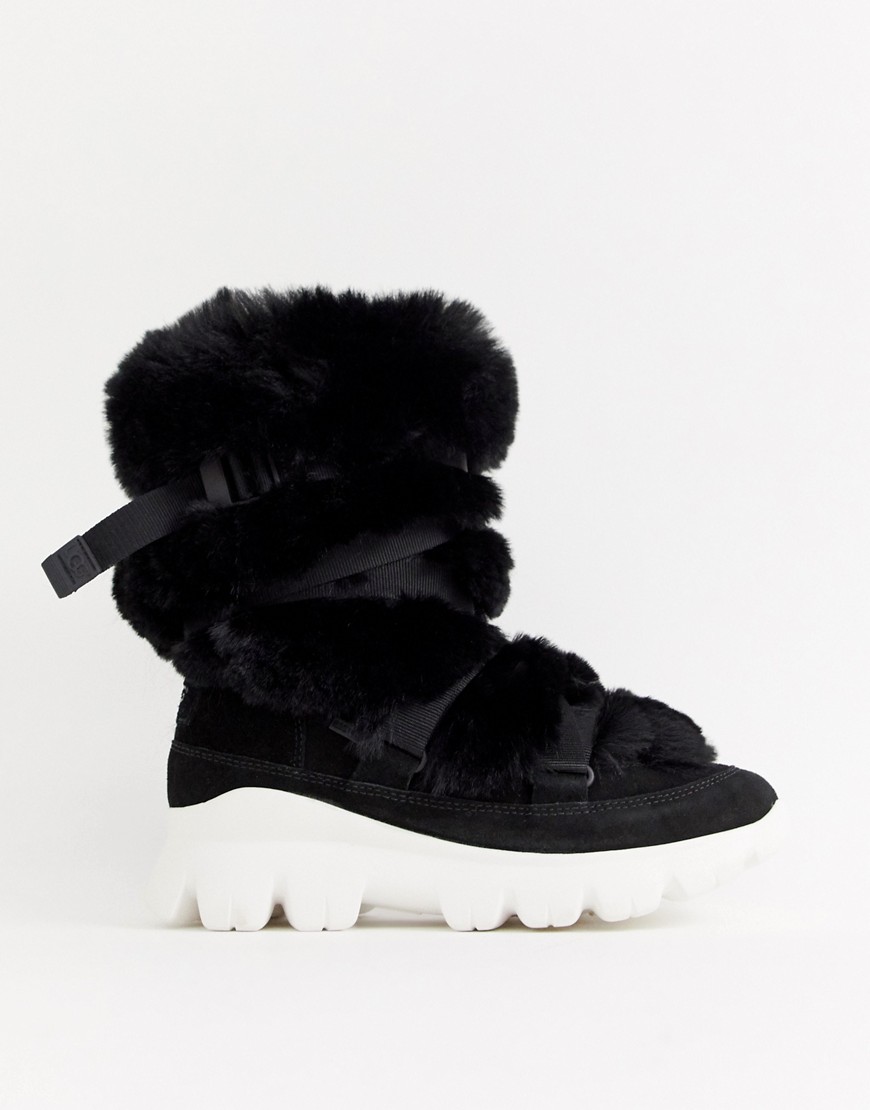 Ugg Fluffy Short Chunky Sole Boots in Black