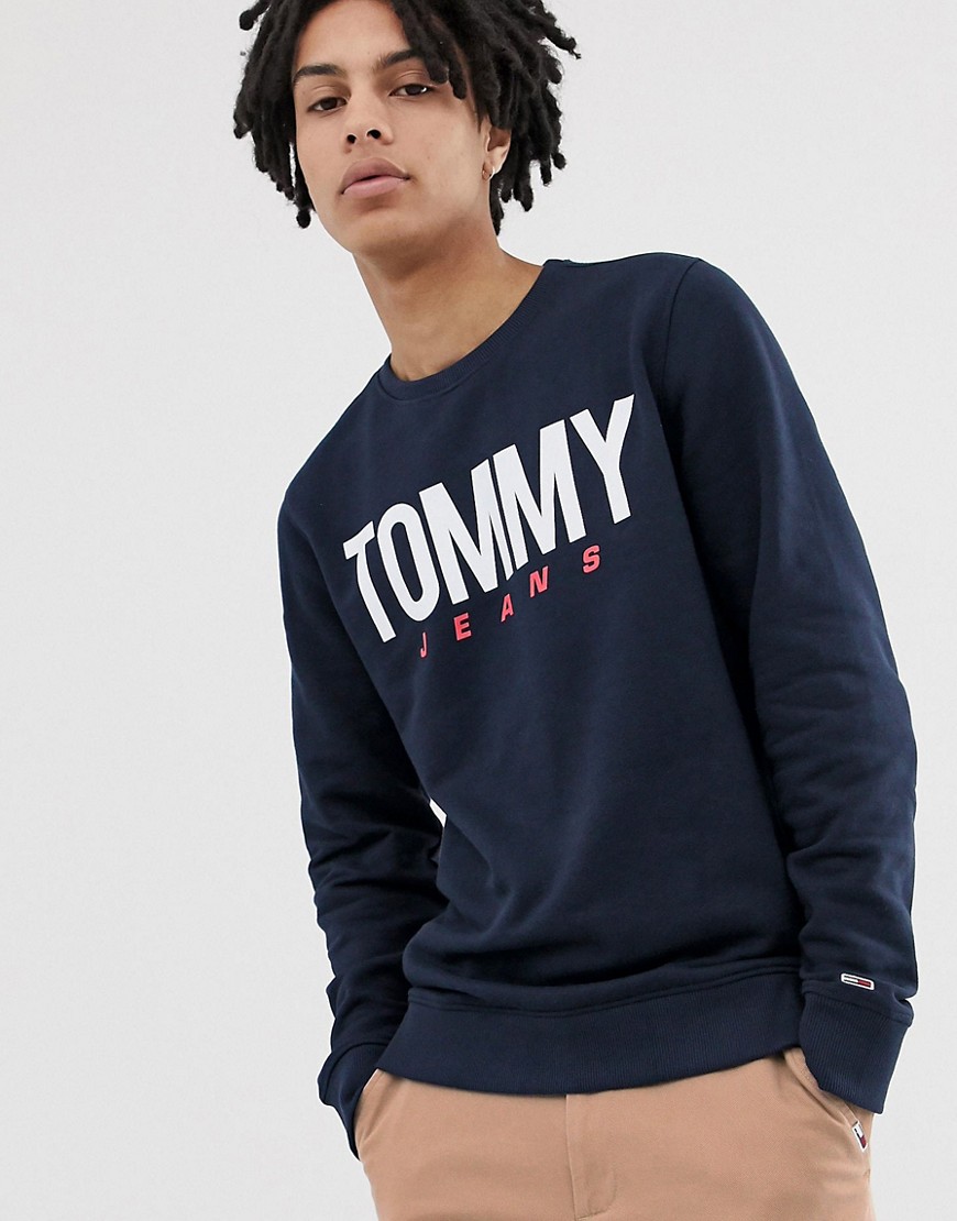 Tommy Jeans essential logo brushed fleece sweatshirt in navy