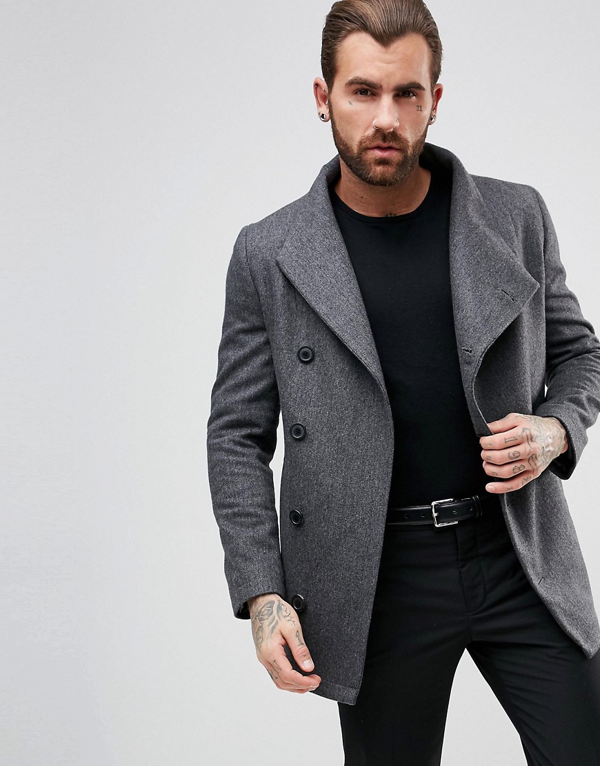 Religion Asymetric Button Cropped Overcoat - Charcoal