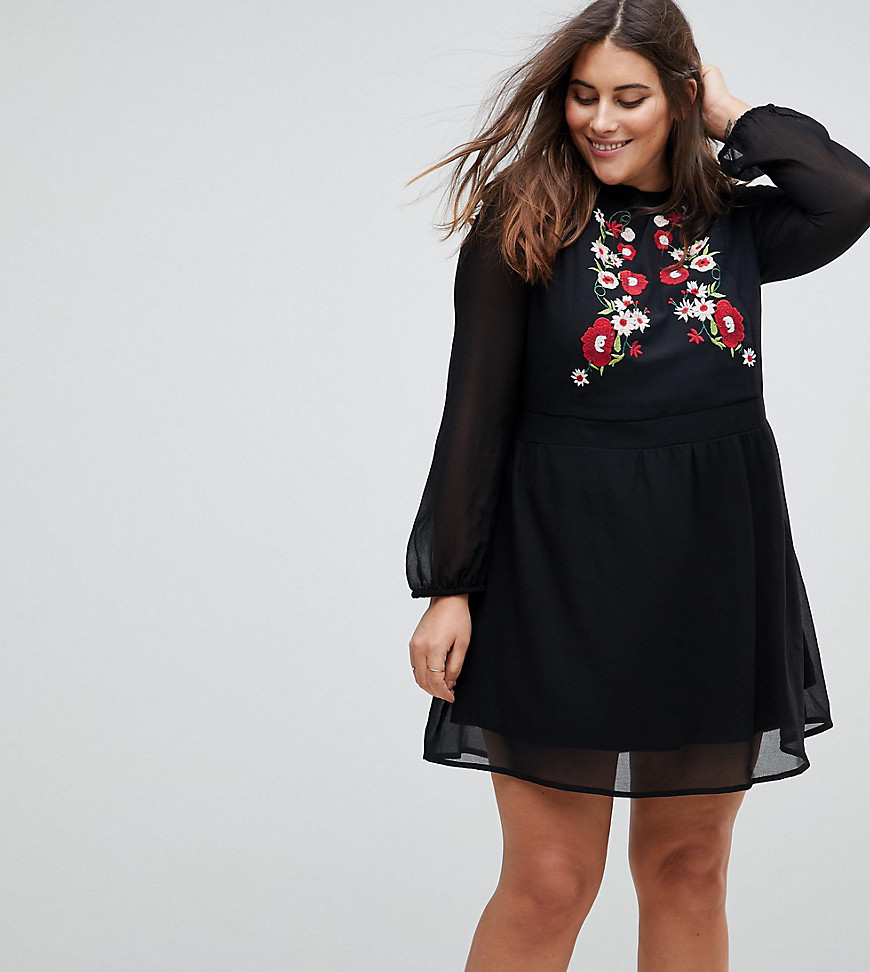 Rage Plus Mesh Skater Dress With Embroidery