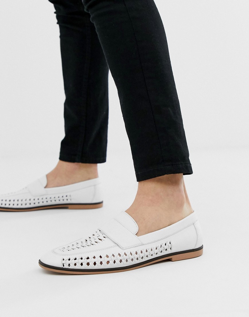 ASOS DESIGN loafers in woven white faux leather with tassel detail