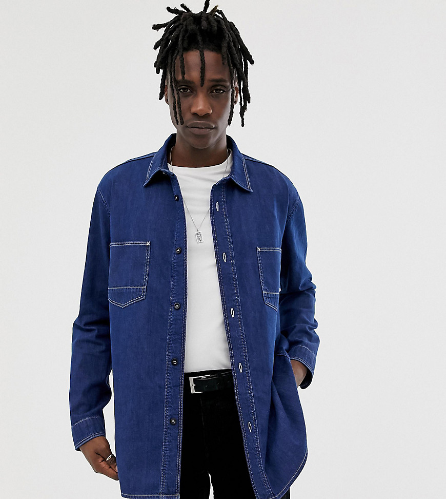 Crooked Tongues denim worker shirt in navy