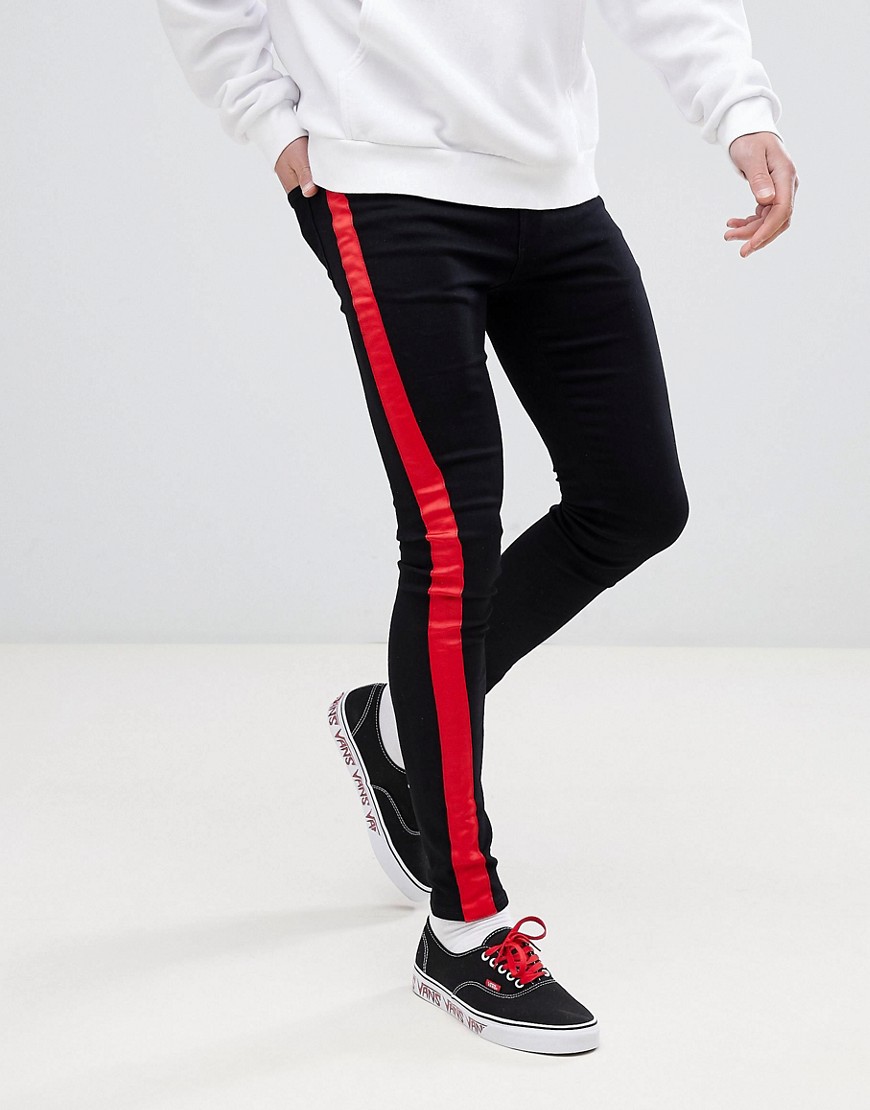 Sixth June super skinny jeans in black with red side stripe