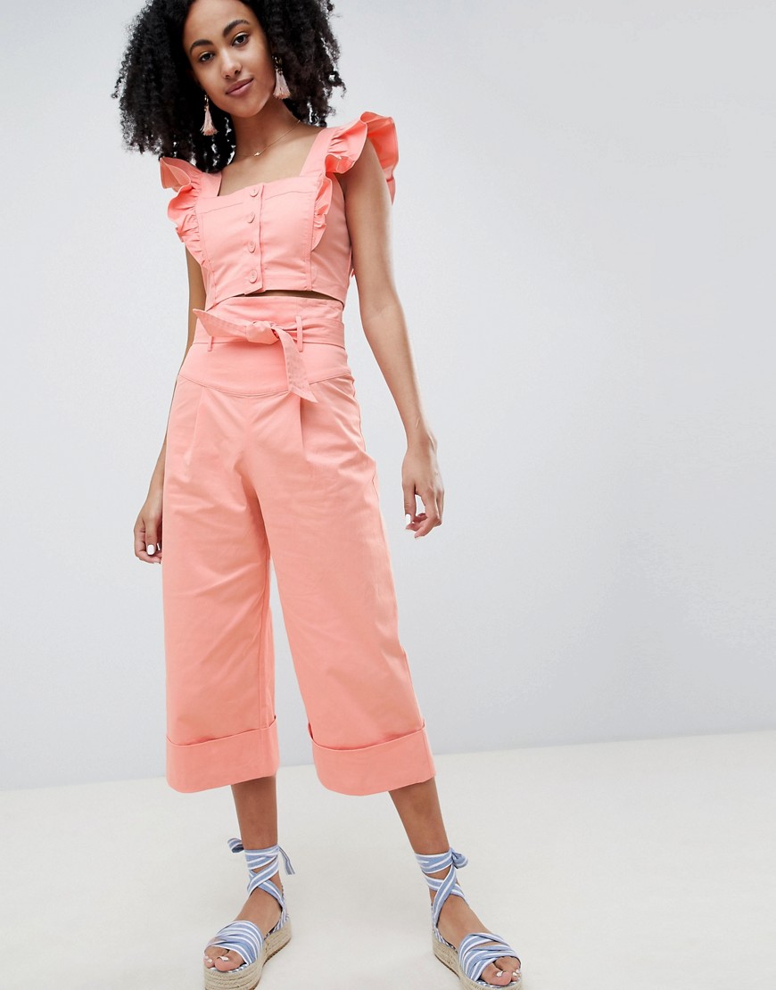 Lost Ink Wide Leg Trousers With Paperbag Waist Co-Ord