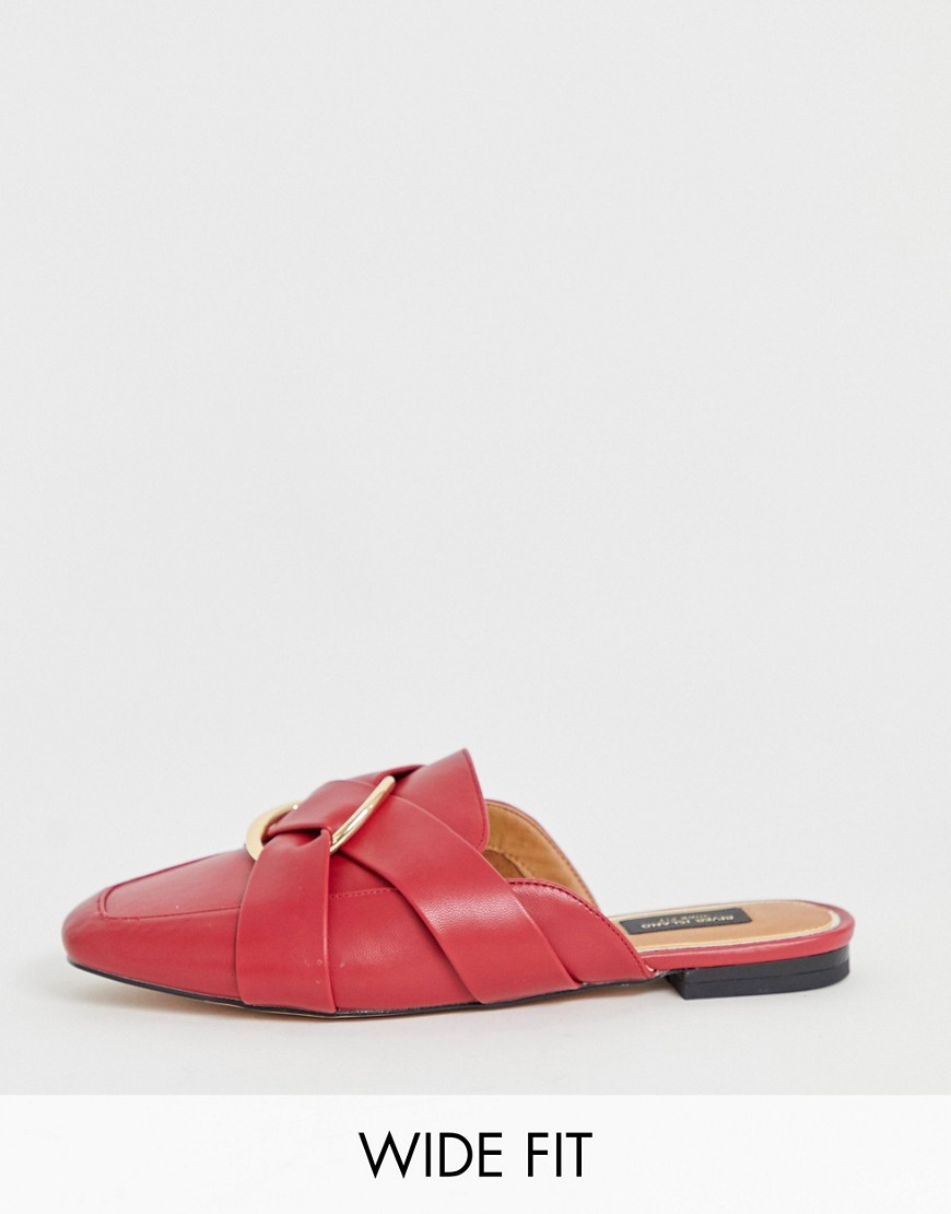 River Island Wide Fit backless loafers with ring detail in red