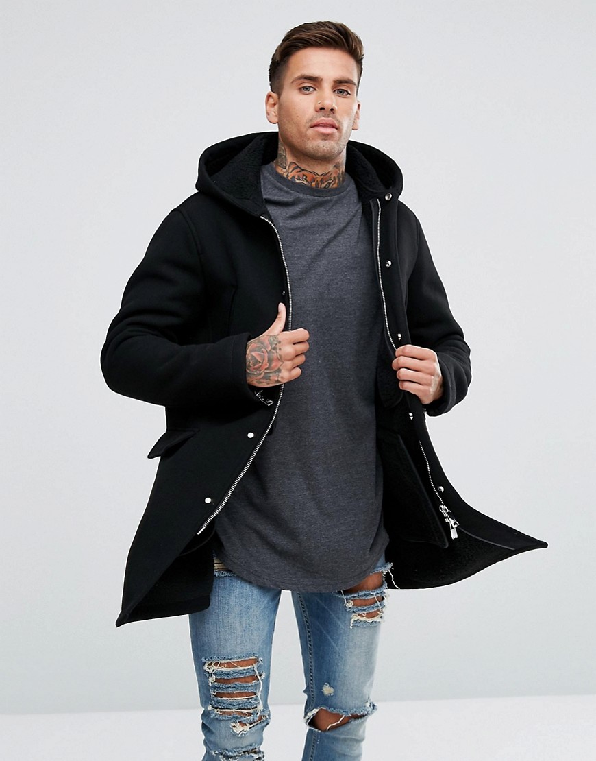 Черное пальто с добавлением шерсти и капюшоном Armani Jeans - Черный 