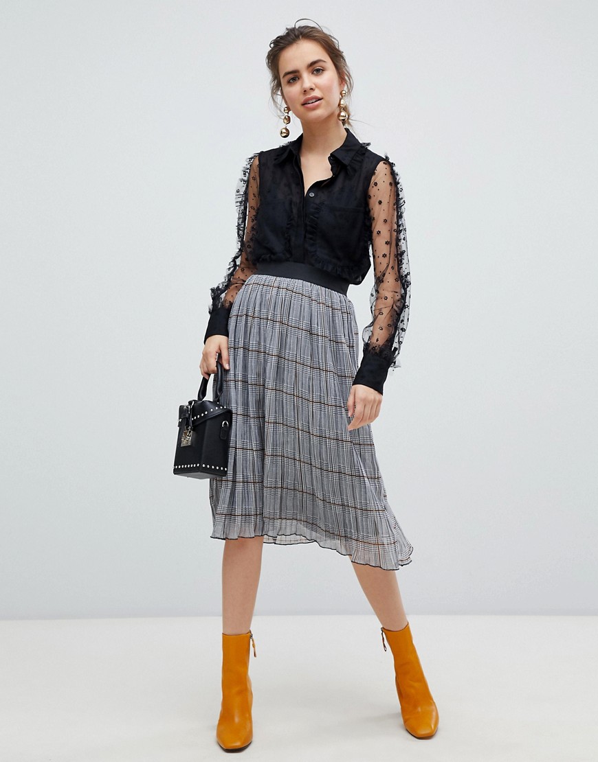b.Young check pleated skirt