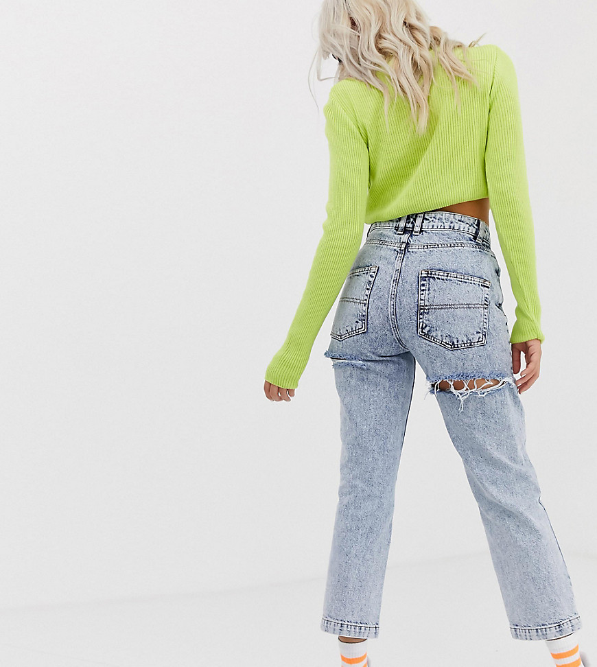COLLUSION Petite x005 straight leg jeans in acid wash with bum rips