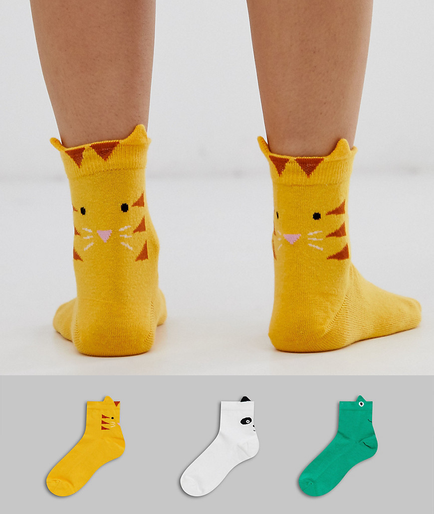 ASOS DESIGN 3 pack animal face ankle socks