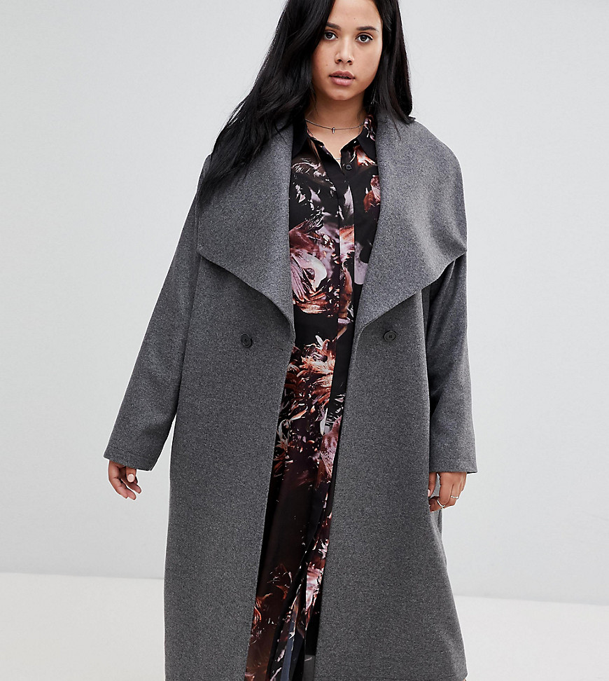 Religion Plus double breasted coat with drapey collar detail - Grey