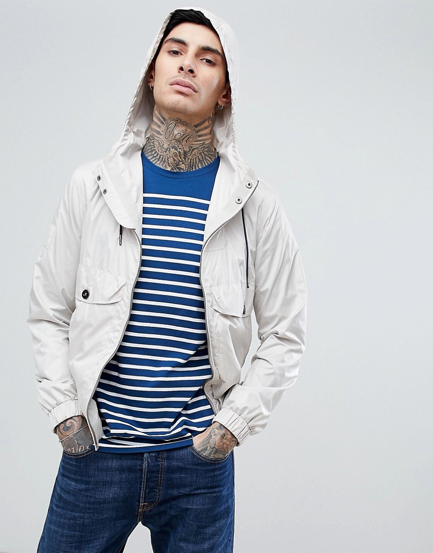 Pretty Green zip through hooded jacket in stone