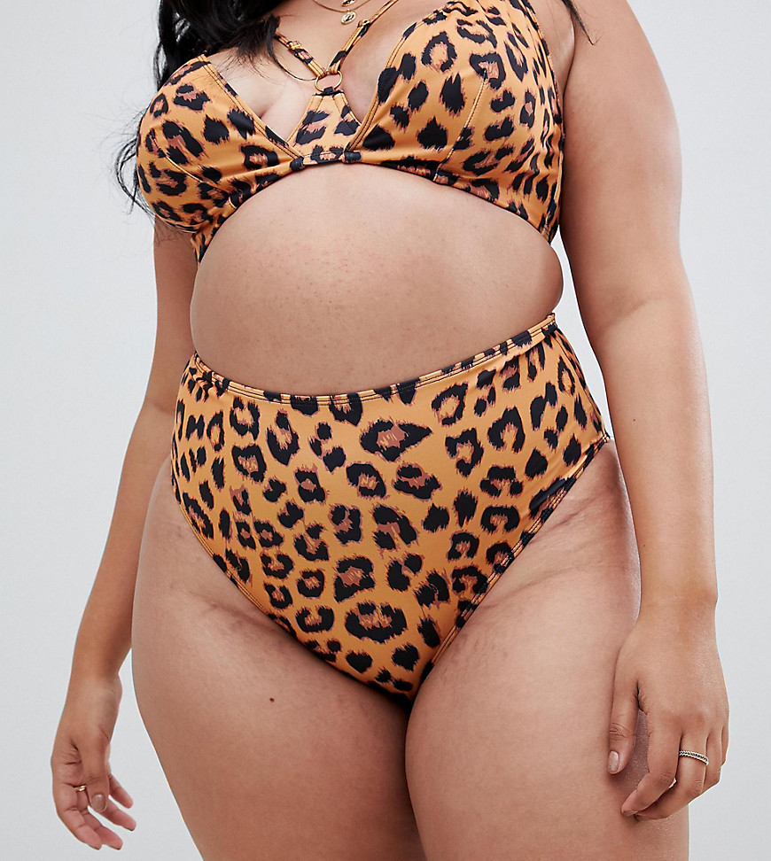 Wolf & Whistle Curve Exclusive high waist bikini bottom in leopard print