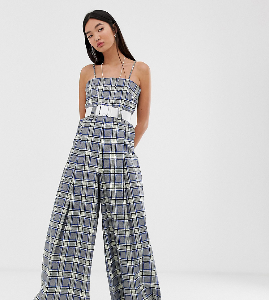 COLLUSION check wide leg jumpsuit with belt