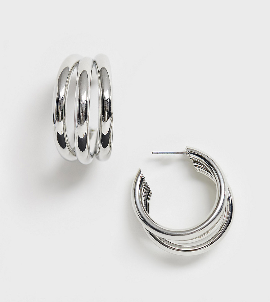 Glamorous Triple Hoop Earrings In Silver