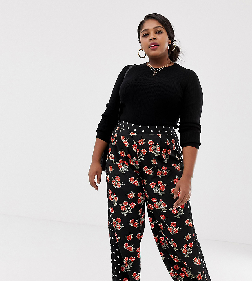 Neon Rose Plus wide leg trousers in mixed print