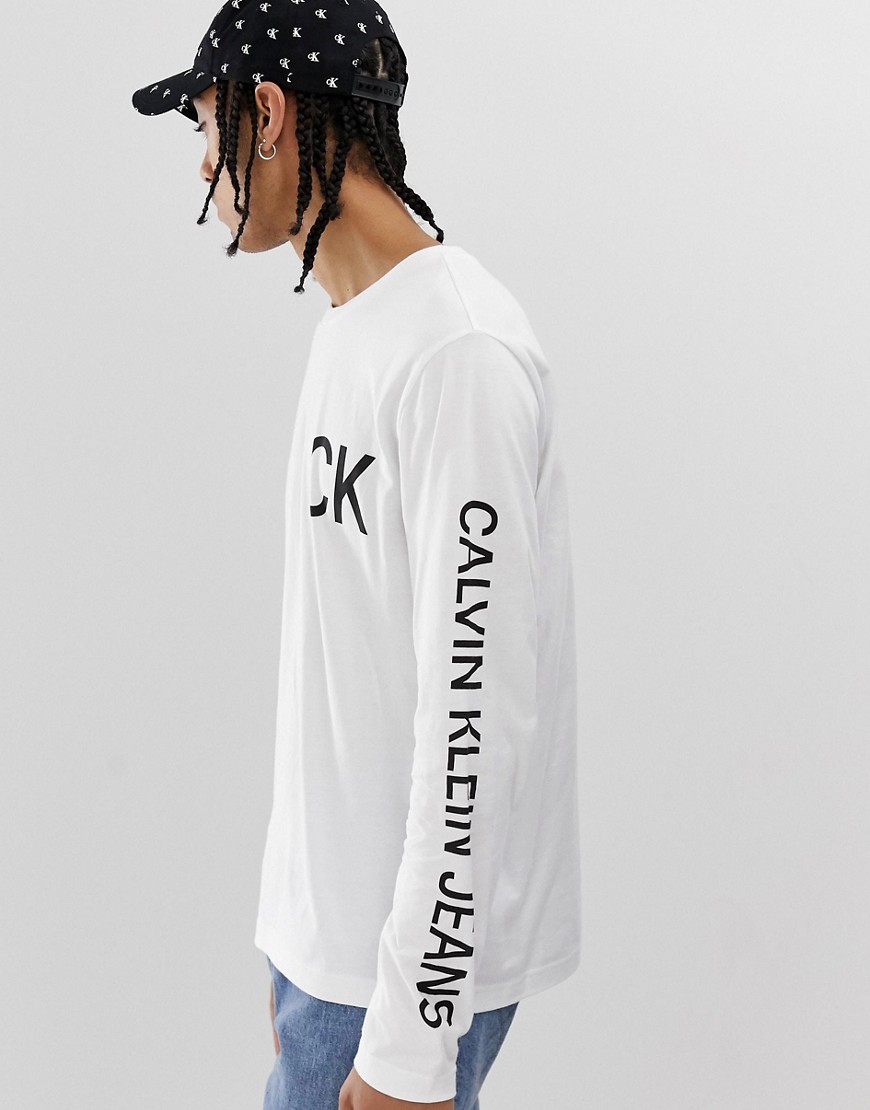 Calvin Klein Jeans front and back logo long sleeve t-shirt in white