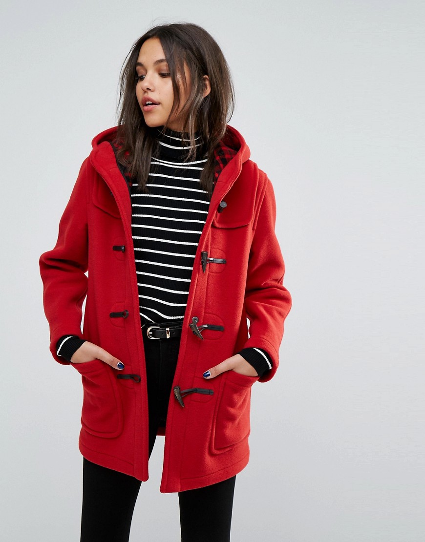 Gloverall Classic Mid Length Duffle Coat - Red old/check