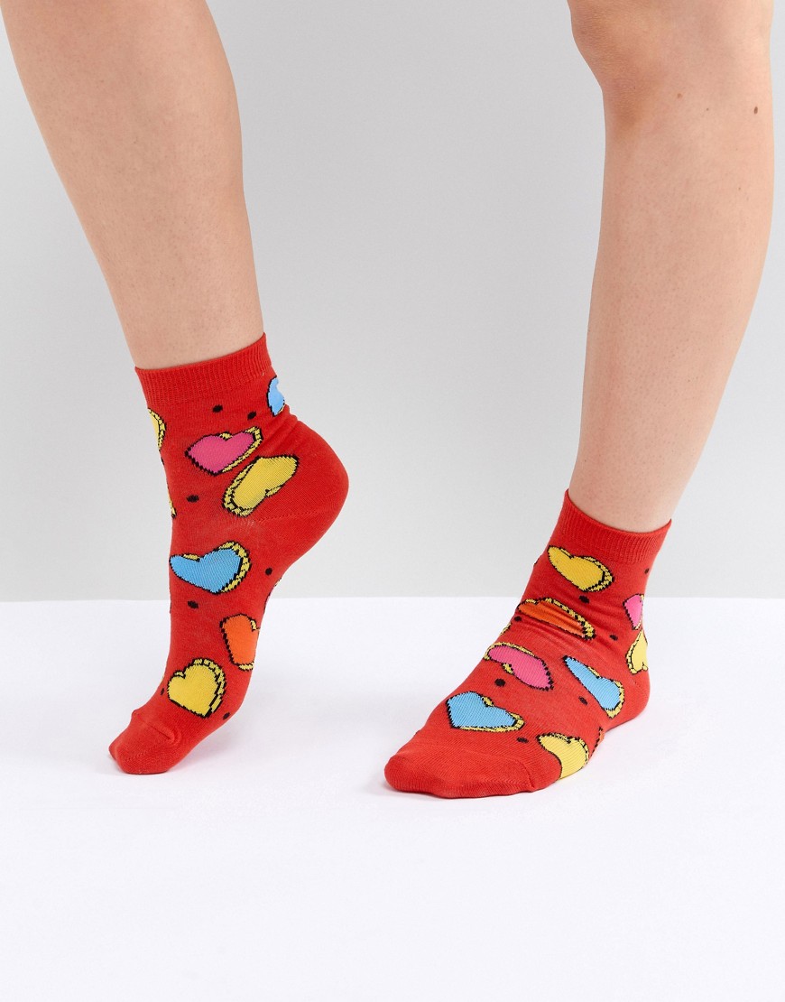 ASOS DESIGN Colour Pop Heart Ankle Socks - Red
