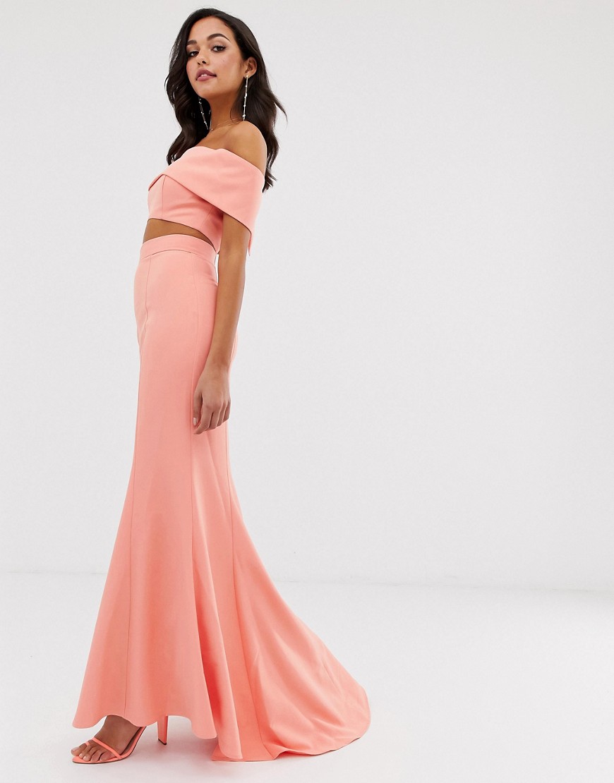 Jarlo High Waist Maxi Fishtail Skirt Two-piece In Coral-pink