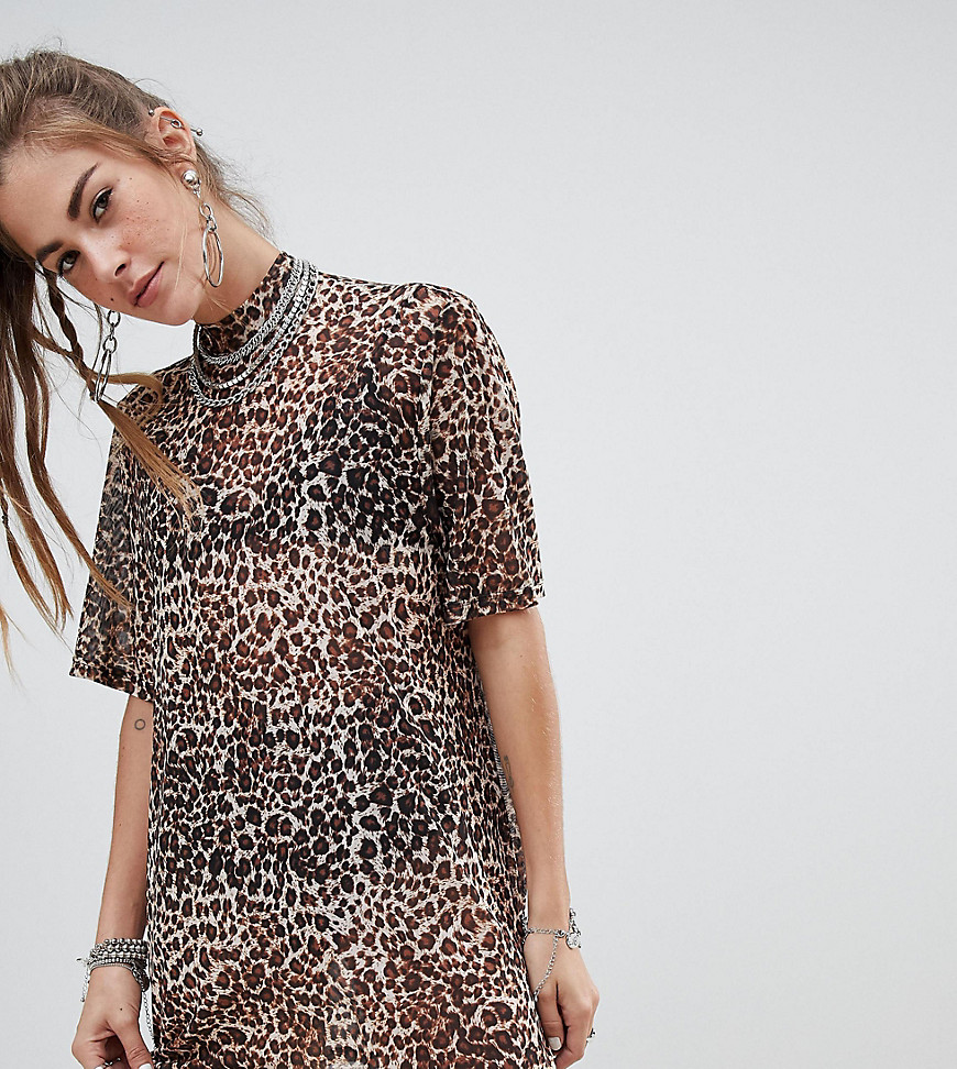 One Above Another oversized t-shirt dress in leopard mesh - Leopard