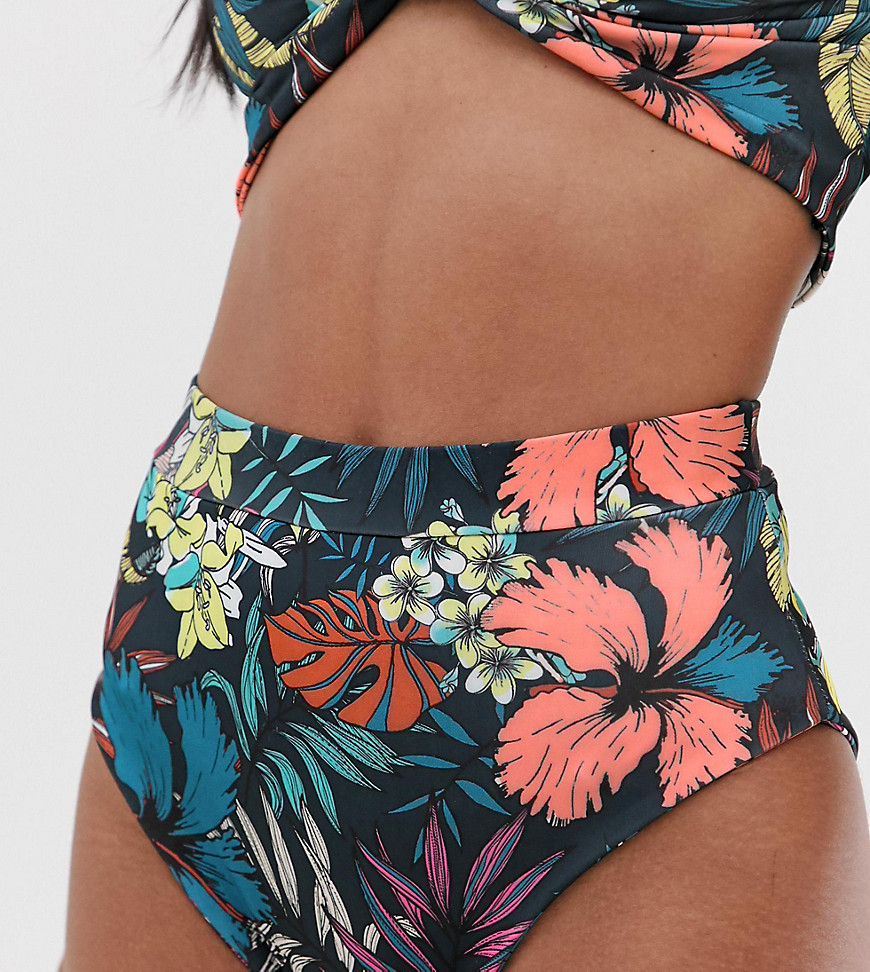PrettyLittleThing high waisted bikini bottoms in bright floral