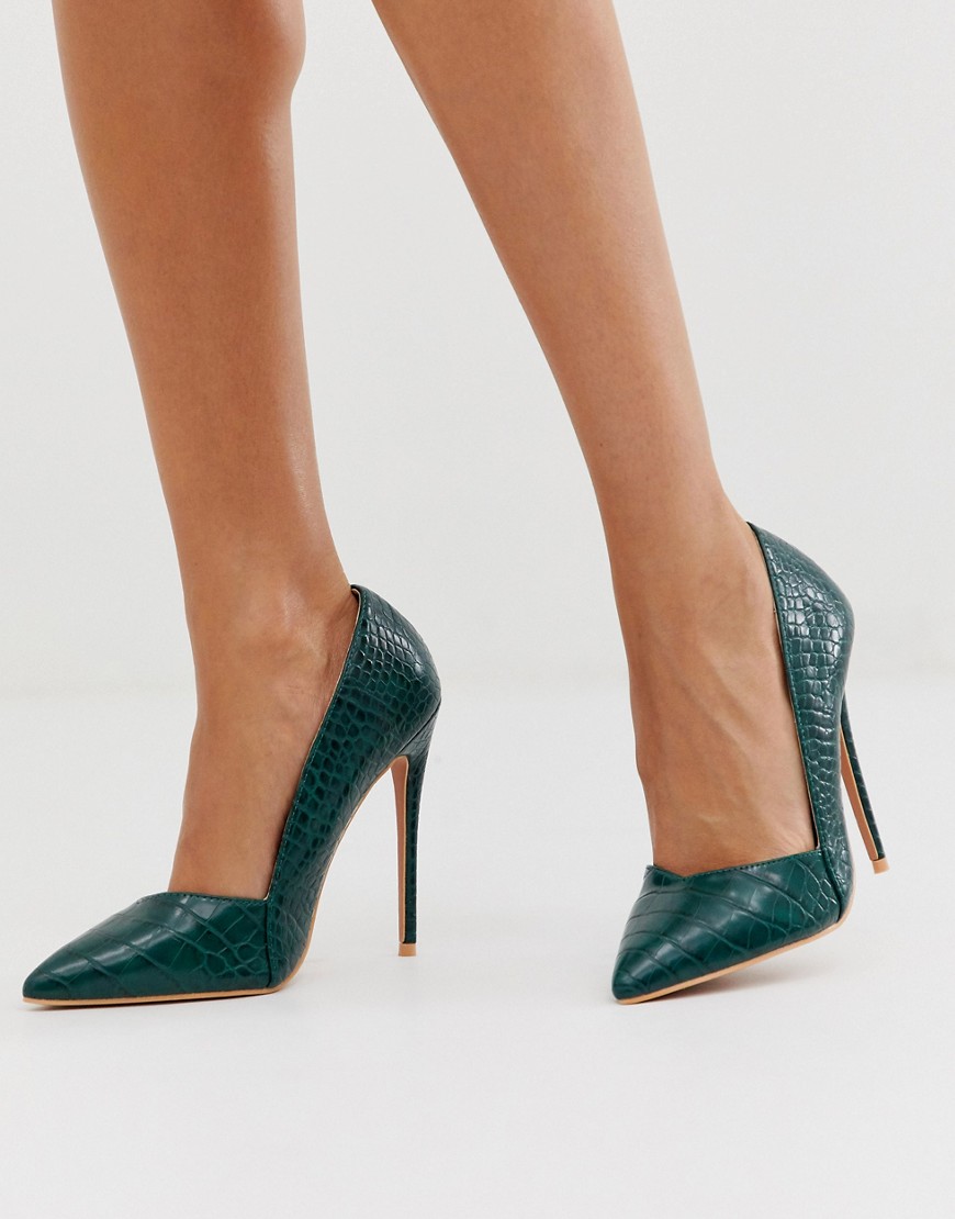 Lost Ink stiletto heeled shoes in green snake