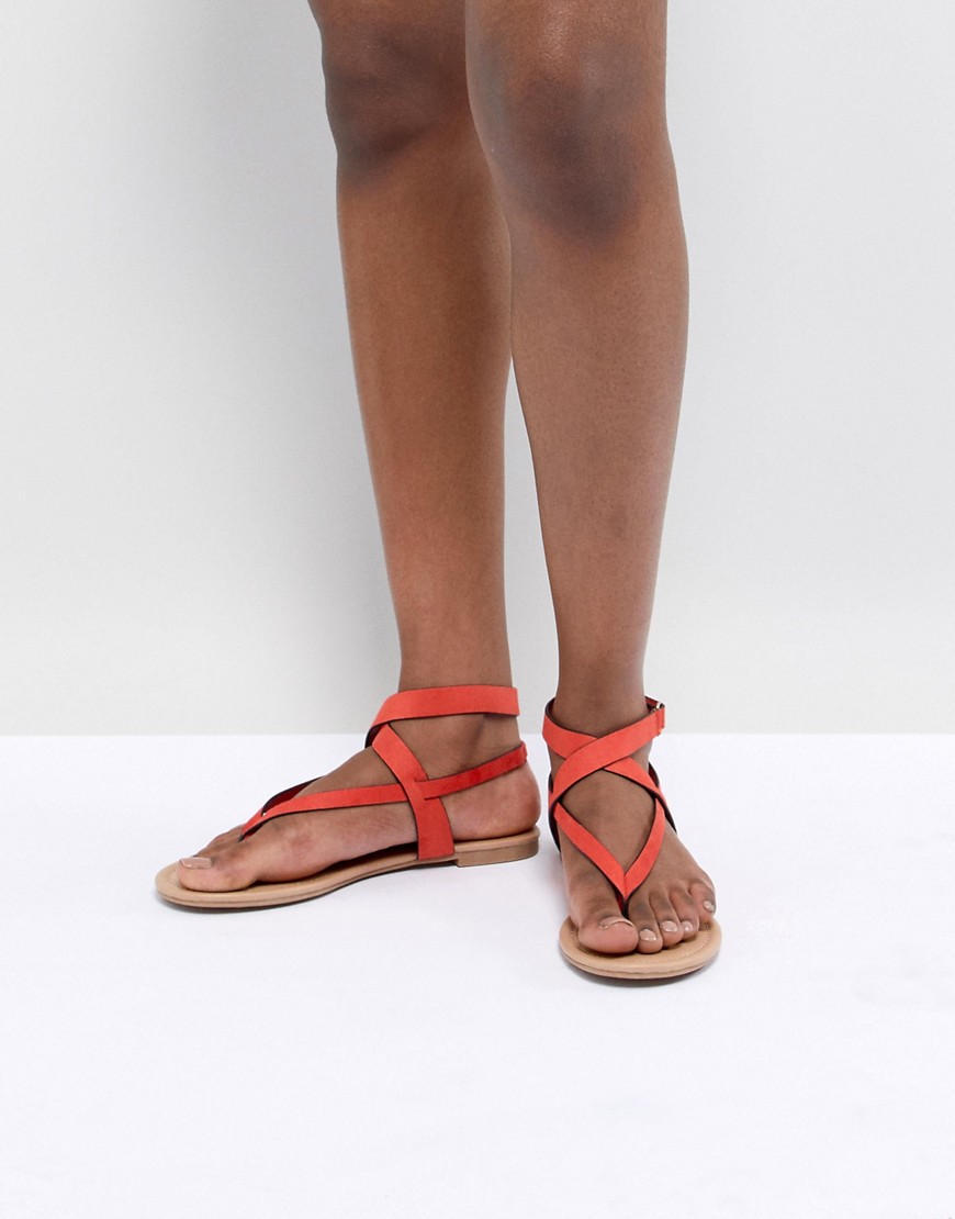 Call It Spring Red Tie Up Flat Sandals - Red