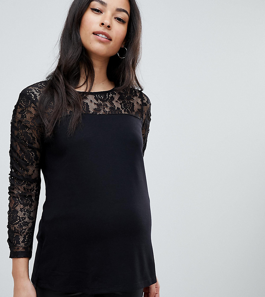 ASOS DESIGN Maternity Nursing Double Layer Top With Lace Insert