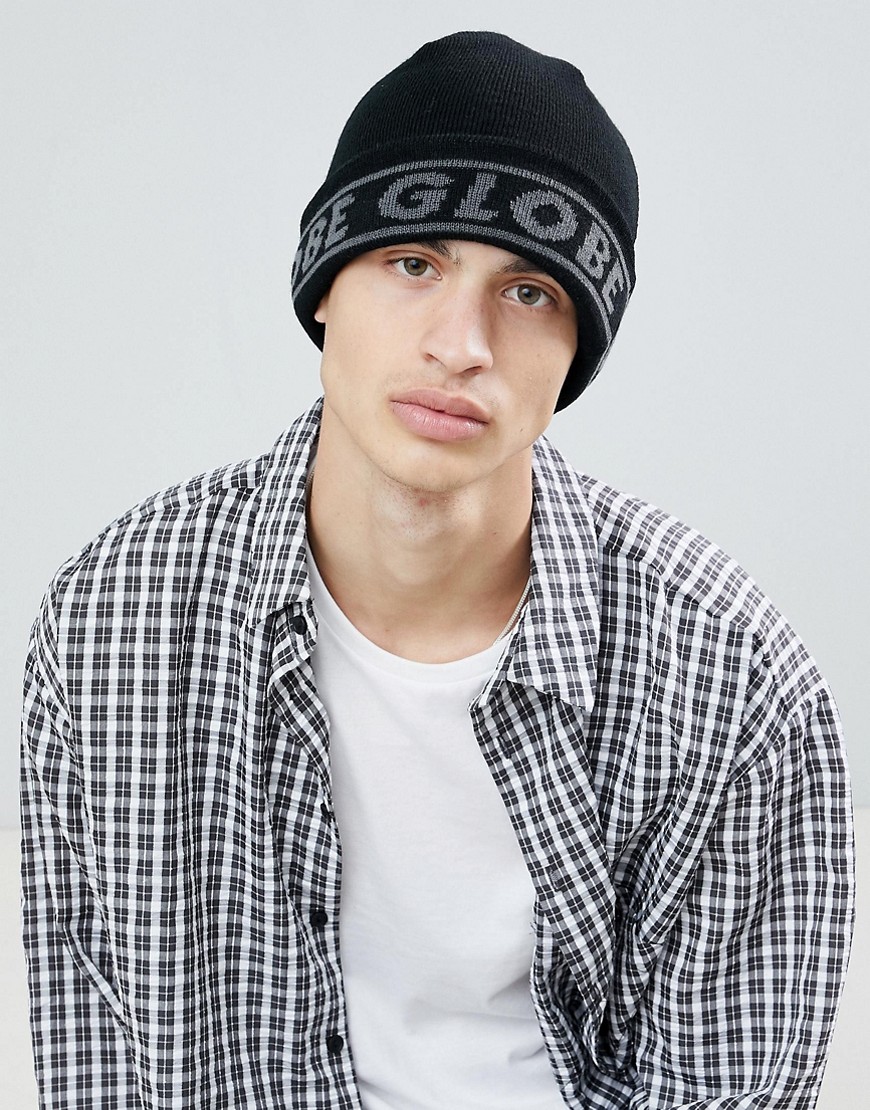 Globe Knitted Beanie With Jacquard Logo In Black
