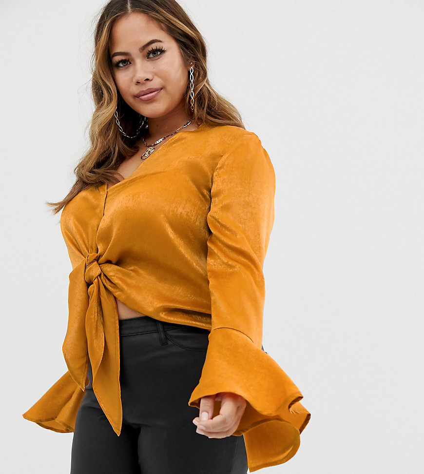 Missguided Plus satin tie side blouse in copper