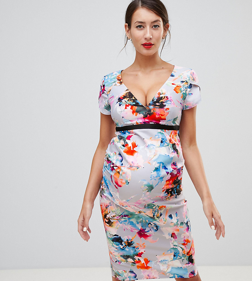 Little Mistress Maternity midi pencil dress in full bloom print
