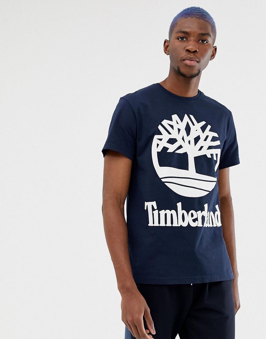 Timberland Large Stacked Logo T-Shirt Slim Fit in Navy - Dark sapphire