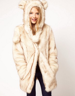 Image 1 of ASOS Faux Fur Hooded Coat With Ears