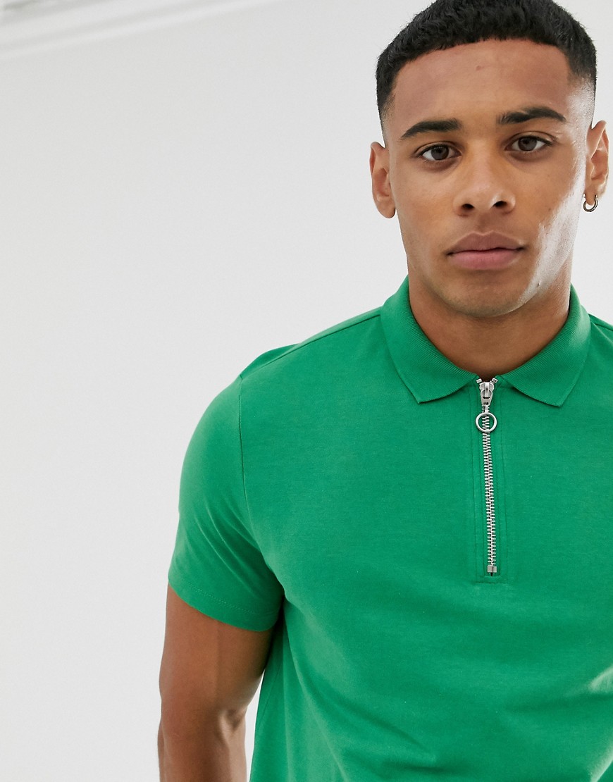 ASOS DESIGN organic polo shirt with zip neck in green
