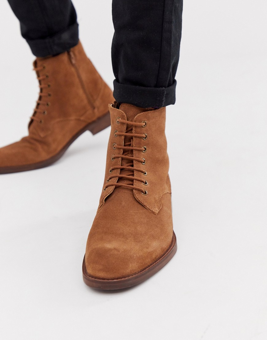 Zign lace up boots in tan suede