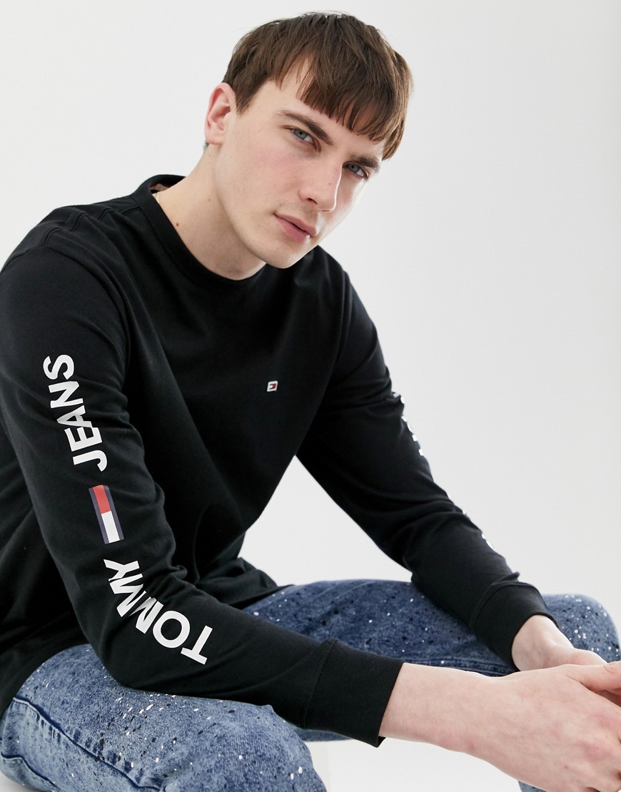 Tommy Jeans regular fit long sleeve t-shirt with sleeve and chest logo in black