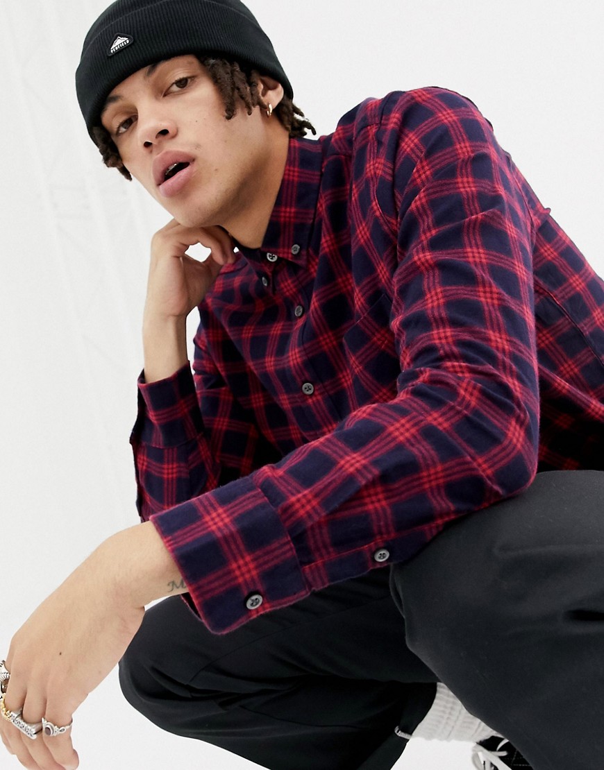Penfield Corey flannel check button down regular fit shirt in red