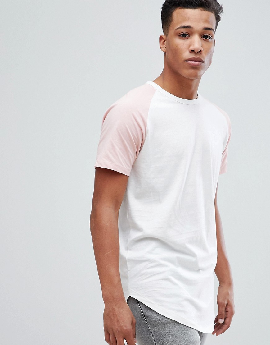 Jack & Jones Originals Longline T-Shirt With Raglan Sleeve - Silver pink