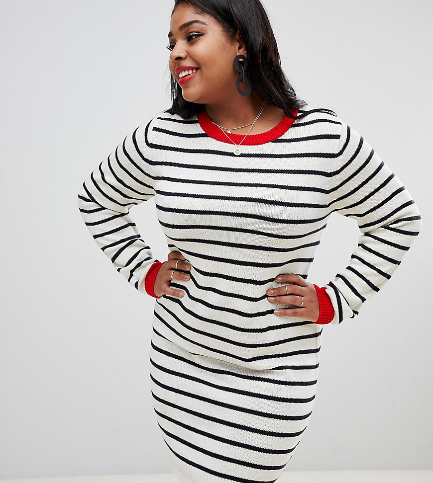 Brave Soul Plus striped dress with cuffed sleeves