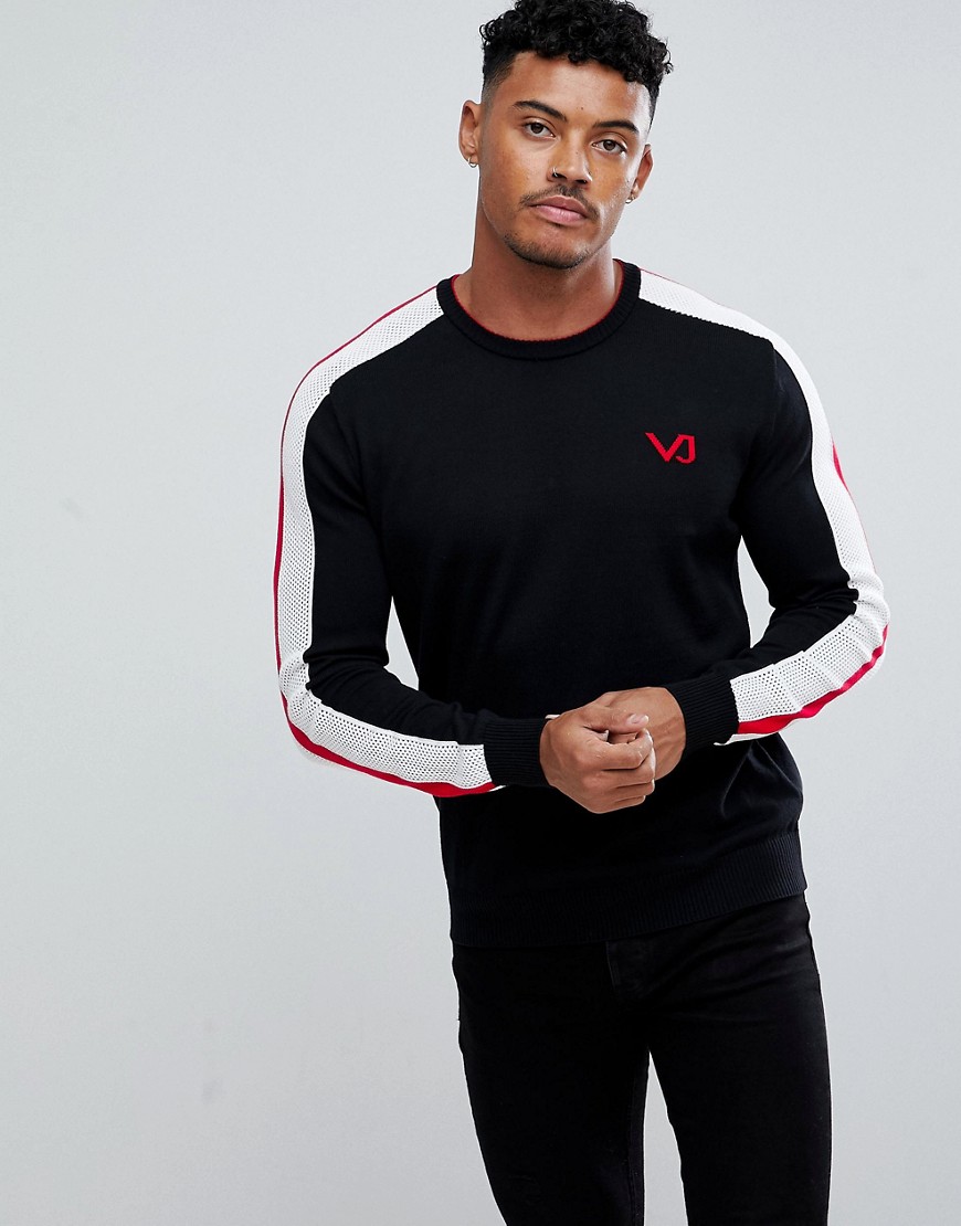 Versace Jeans Jumper In Black With Red Sleeve Stripe - Black